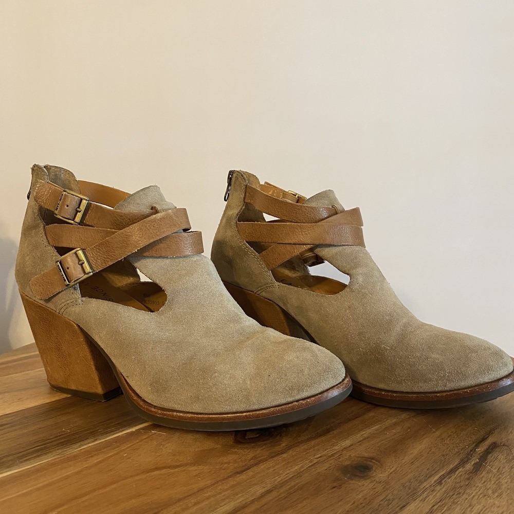 Kork Ease Boots Womens 8M Brown Stina Ankle Leather Bootie Chunky Heel SuedeBOHO